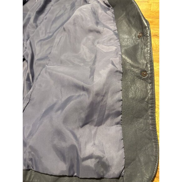 Vintage 100% Leather Gray Blazer Button Up Jacket Quiet Luxury Classic Size 14 - Picture 9 of 9